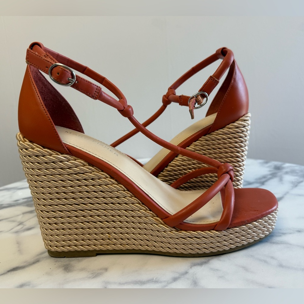 Marc Fisher Rust Strappy Wedge Sandals